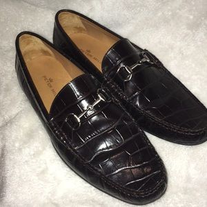Peter Millar Crocodile Embossed Horse Bit Loafers